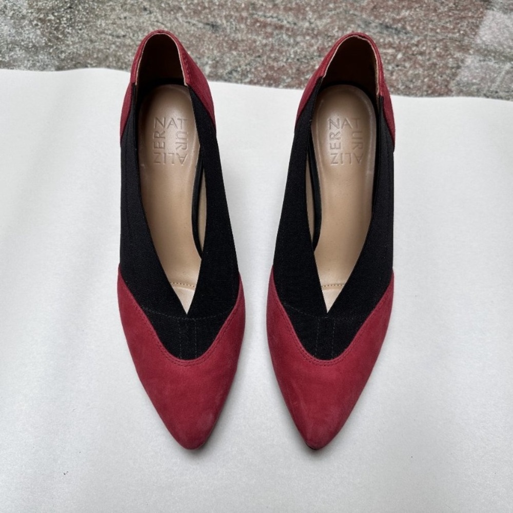 Naturalizer Nicole Pumps | Red Suede and Black Fabric Upper